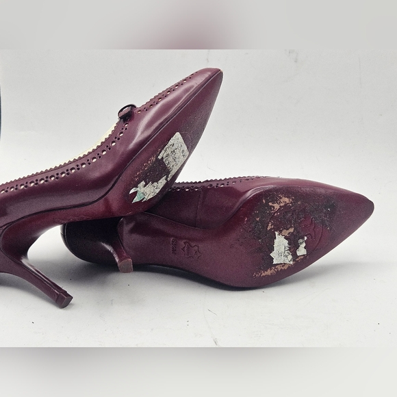 Tory Burch Darlene maroon ivory pump heels 6.5 Vintage shoes Spectator - Picture 8 of 11